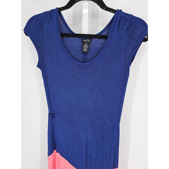 rue21 Women's Blue Pink Short Sleeve Round Neck Rayon Long Maxi Dress Size M - Picture 2 of 4